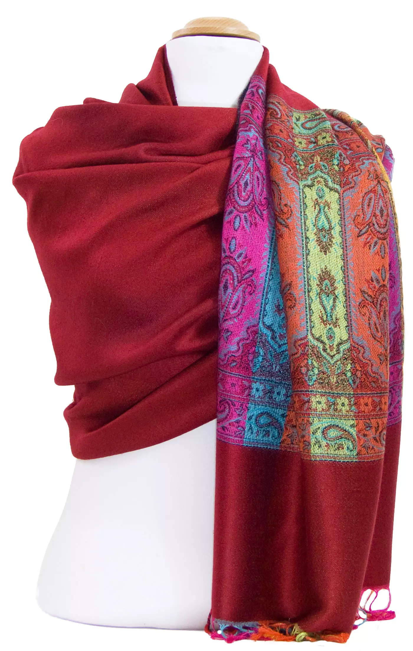 Etole pashmina rouge tissage multicolore