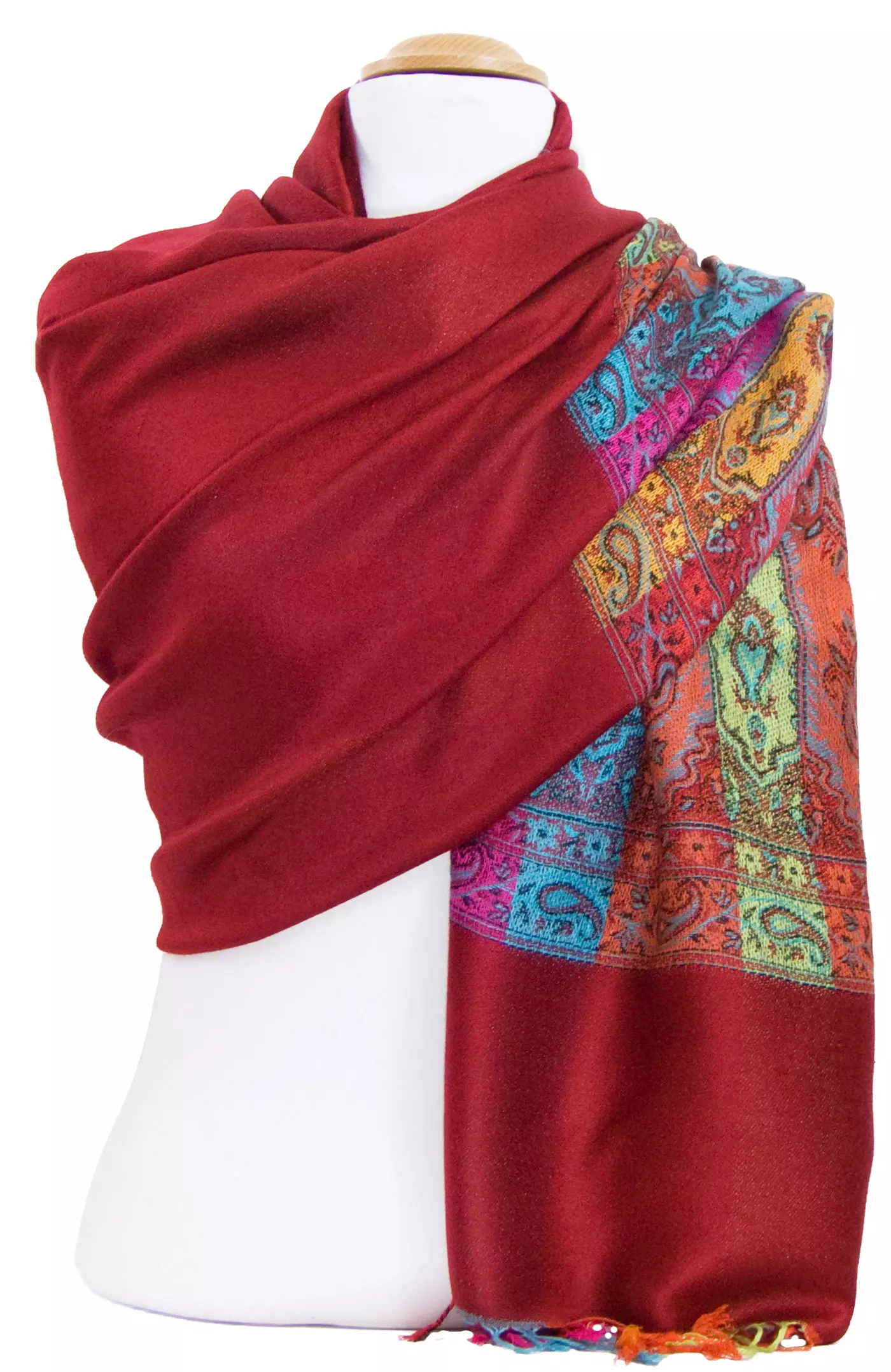 Etole pashmina rouge tissage multicolore