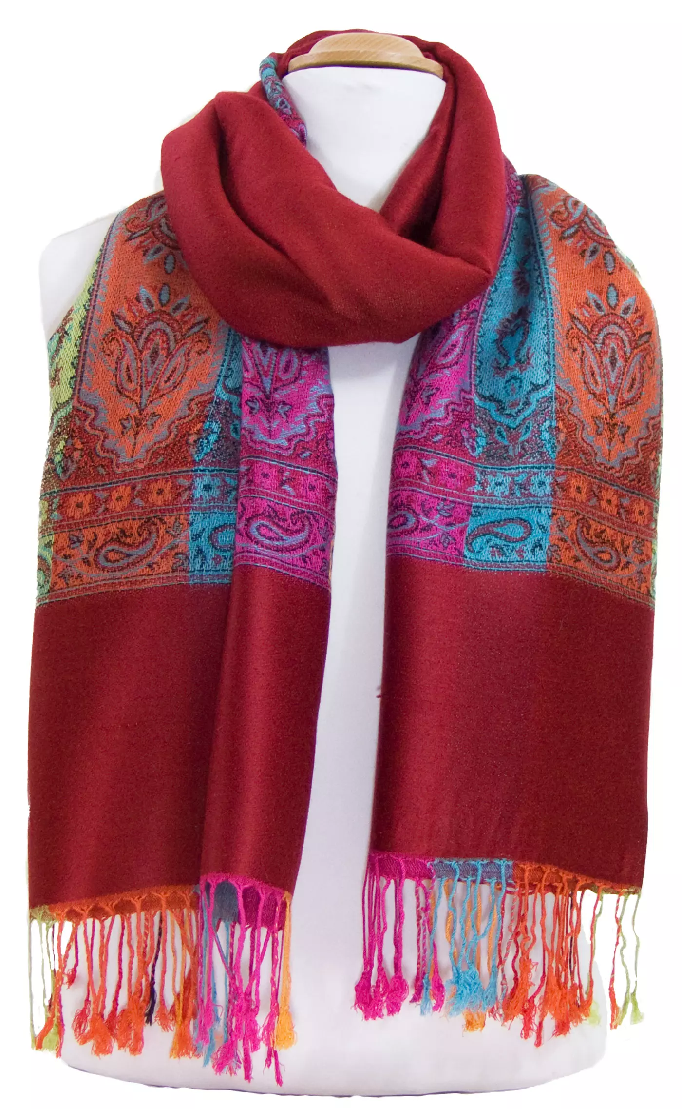 Etole pashmina rouge tissage multicolore