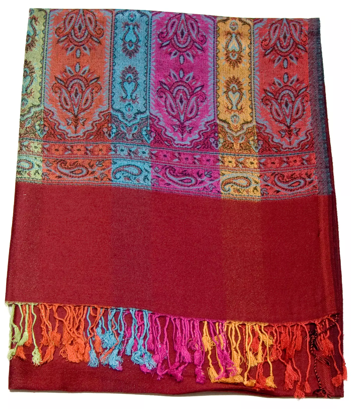 Etole pashmina rouge tissage multicolore