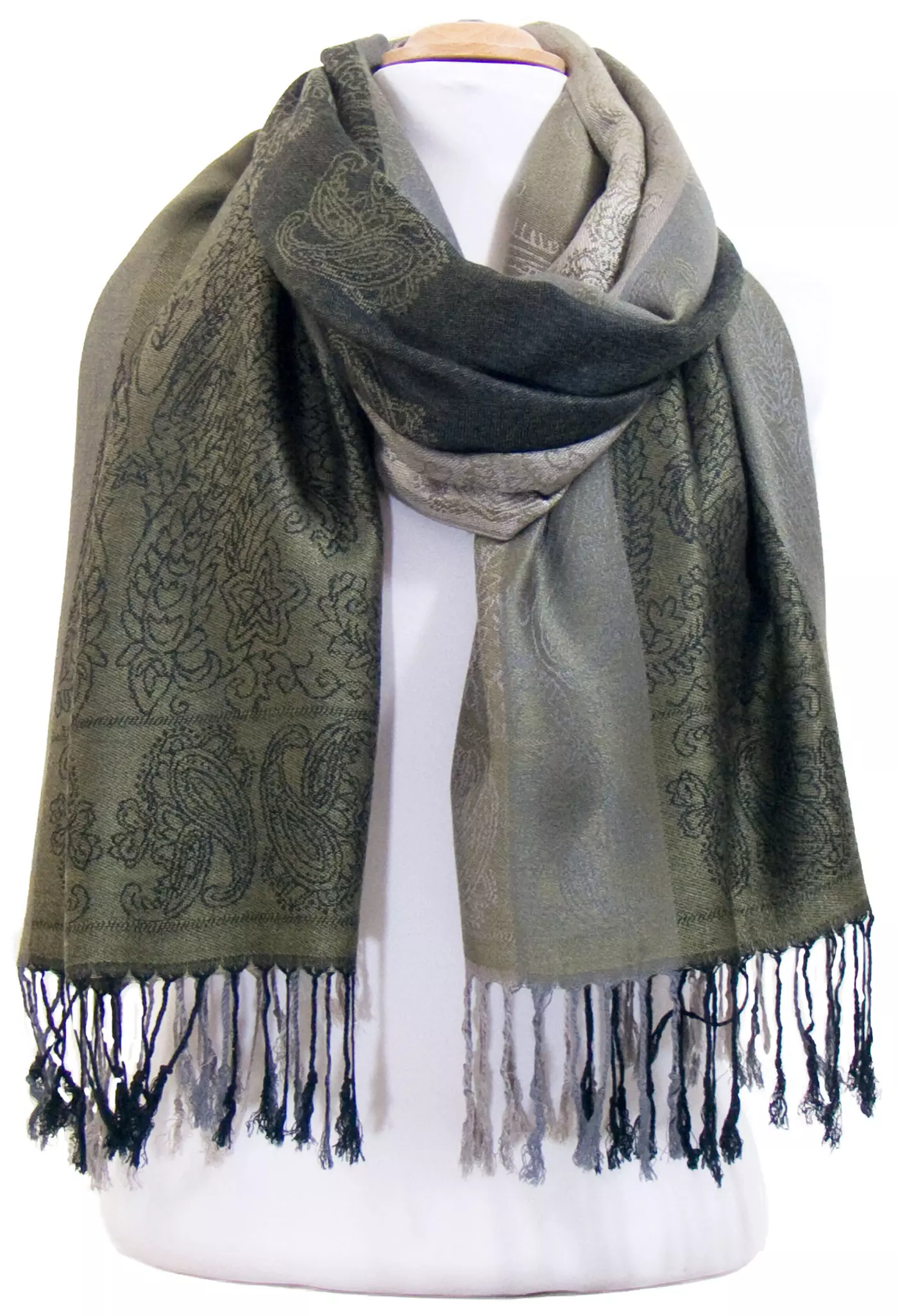 Etole pashmina vert rayures motifs cachemire