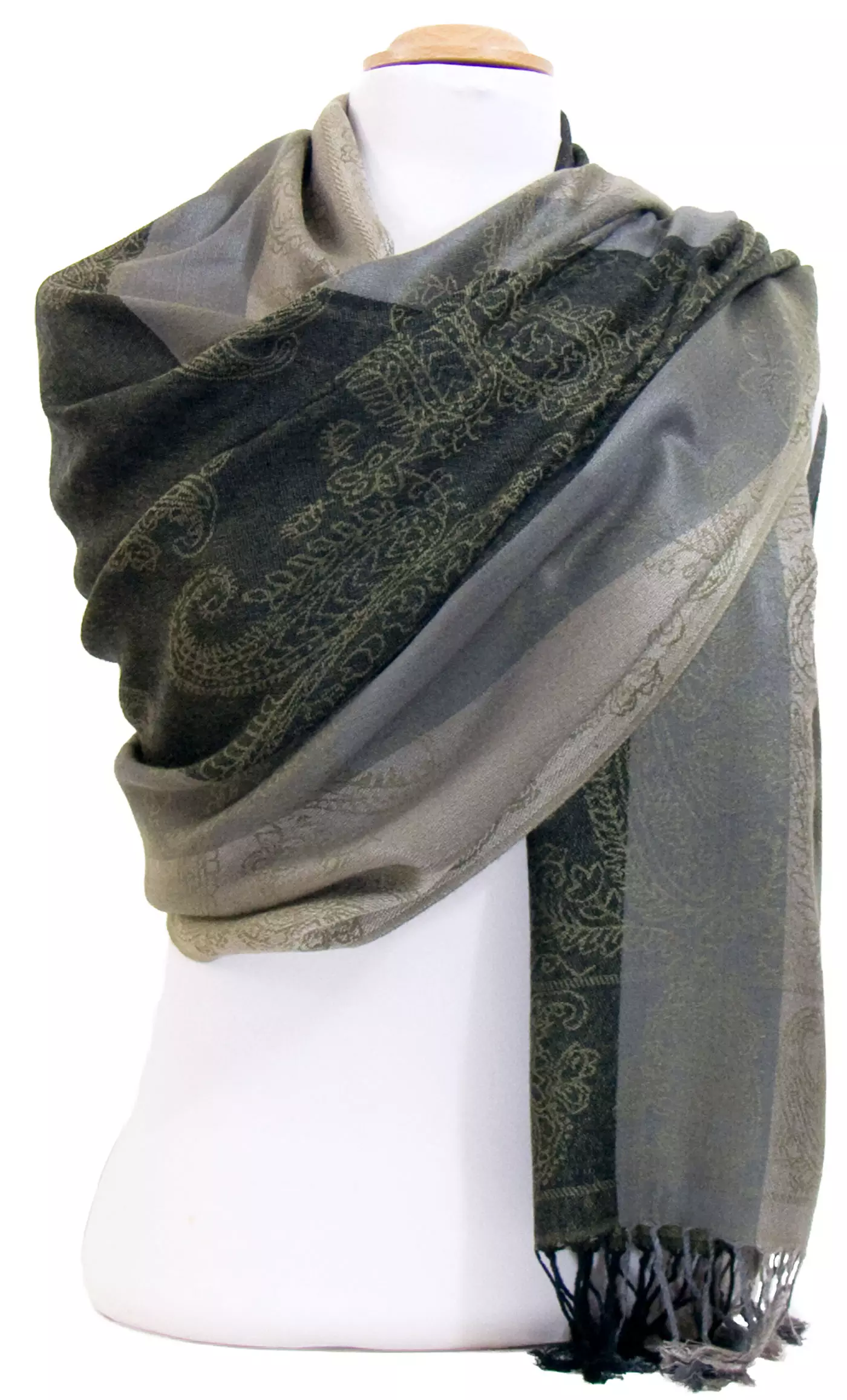 Etole pashmina vert rayures motifs cachemire