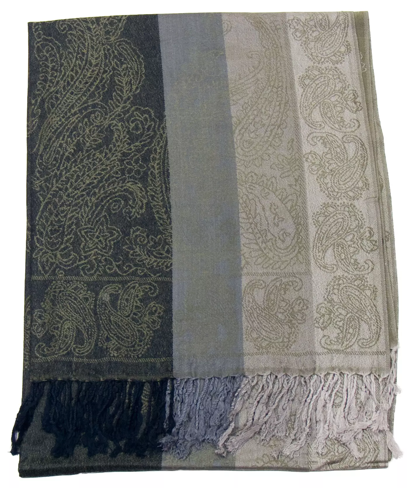 Etole pashmina vert rayures motifs cachemire