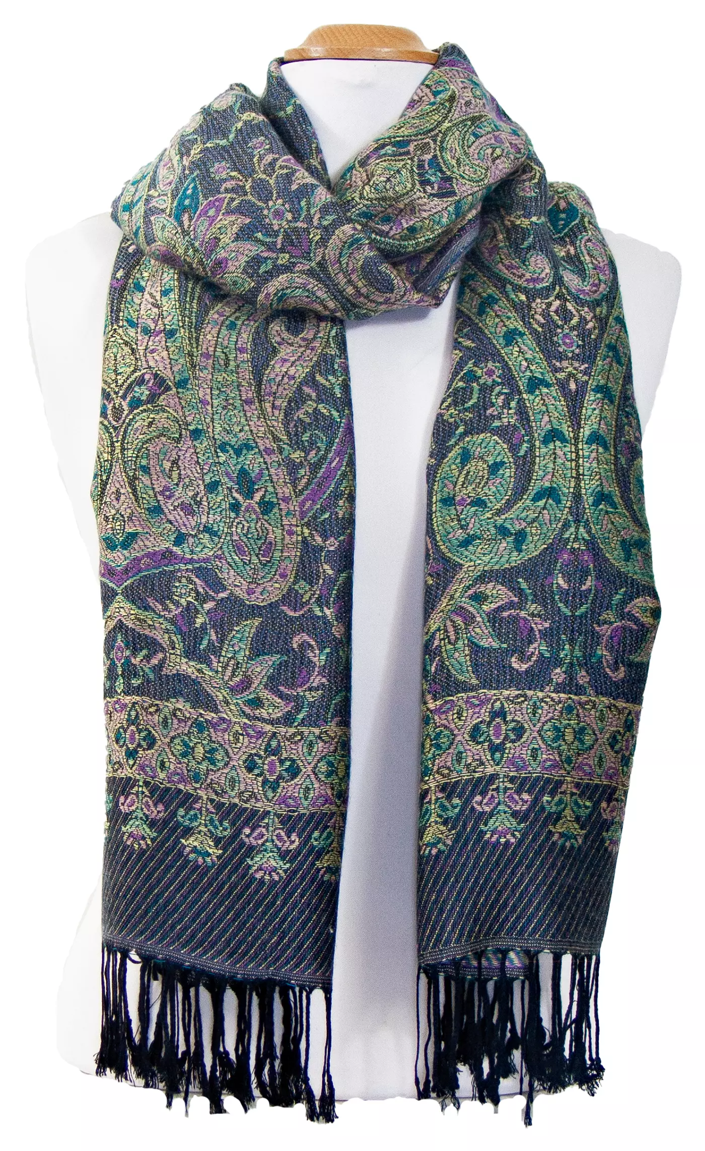 Etole pashmina violet vert motifs baroques