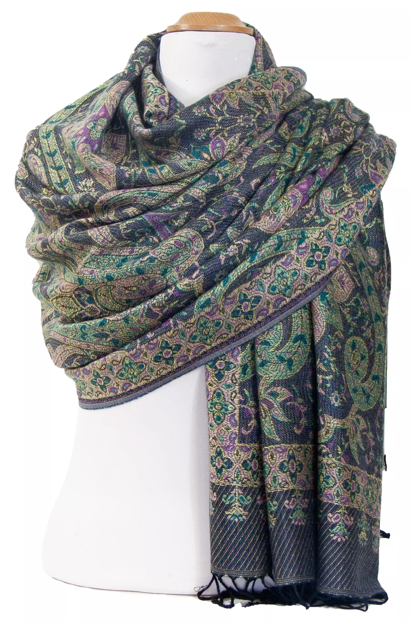 Etole pashmina violet vert motifs baroques