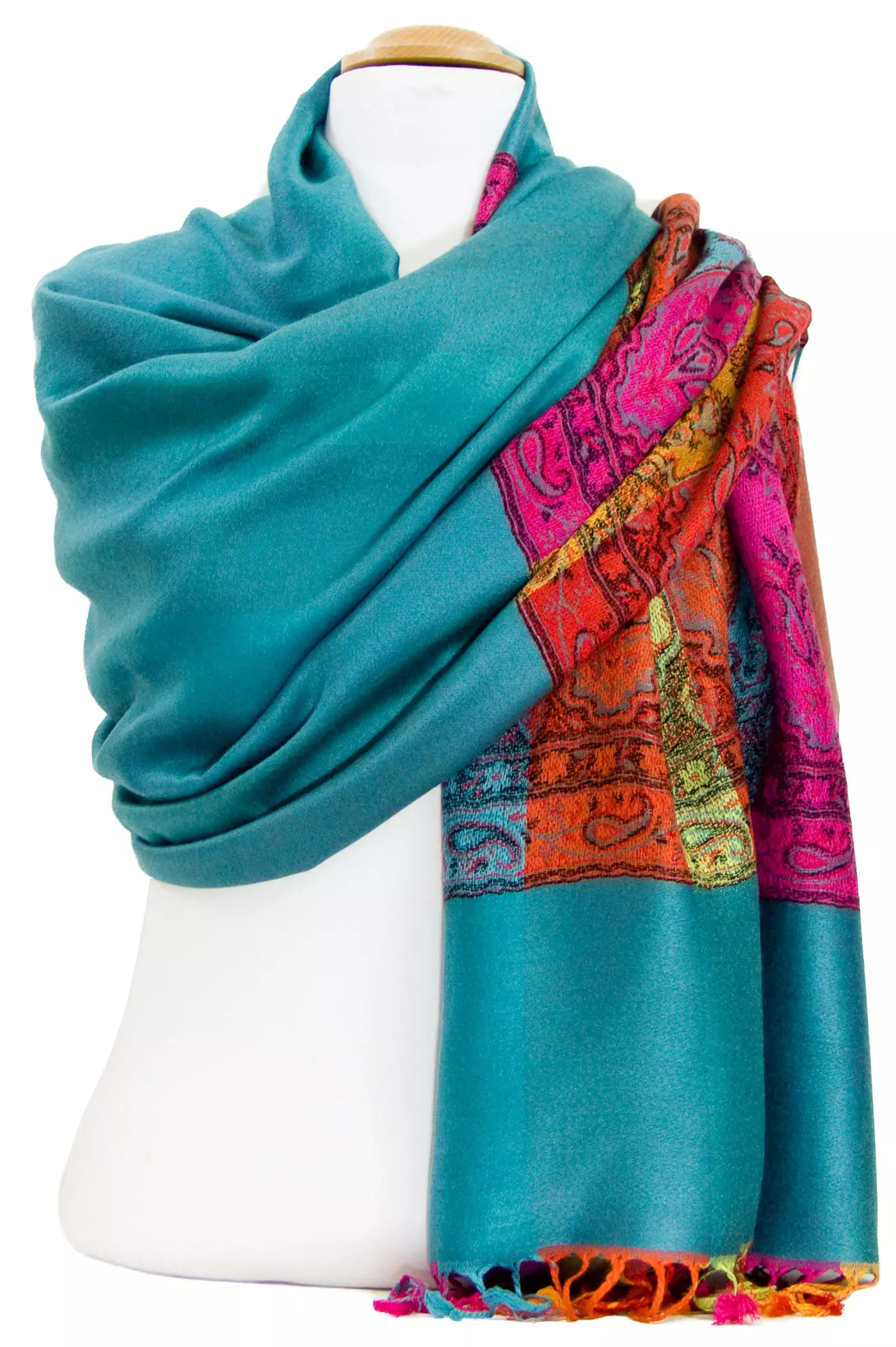 Etole pashmina émeraude tissage multicolore