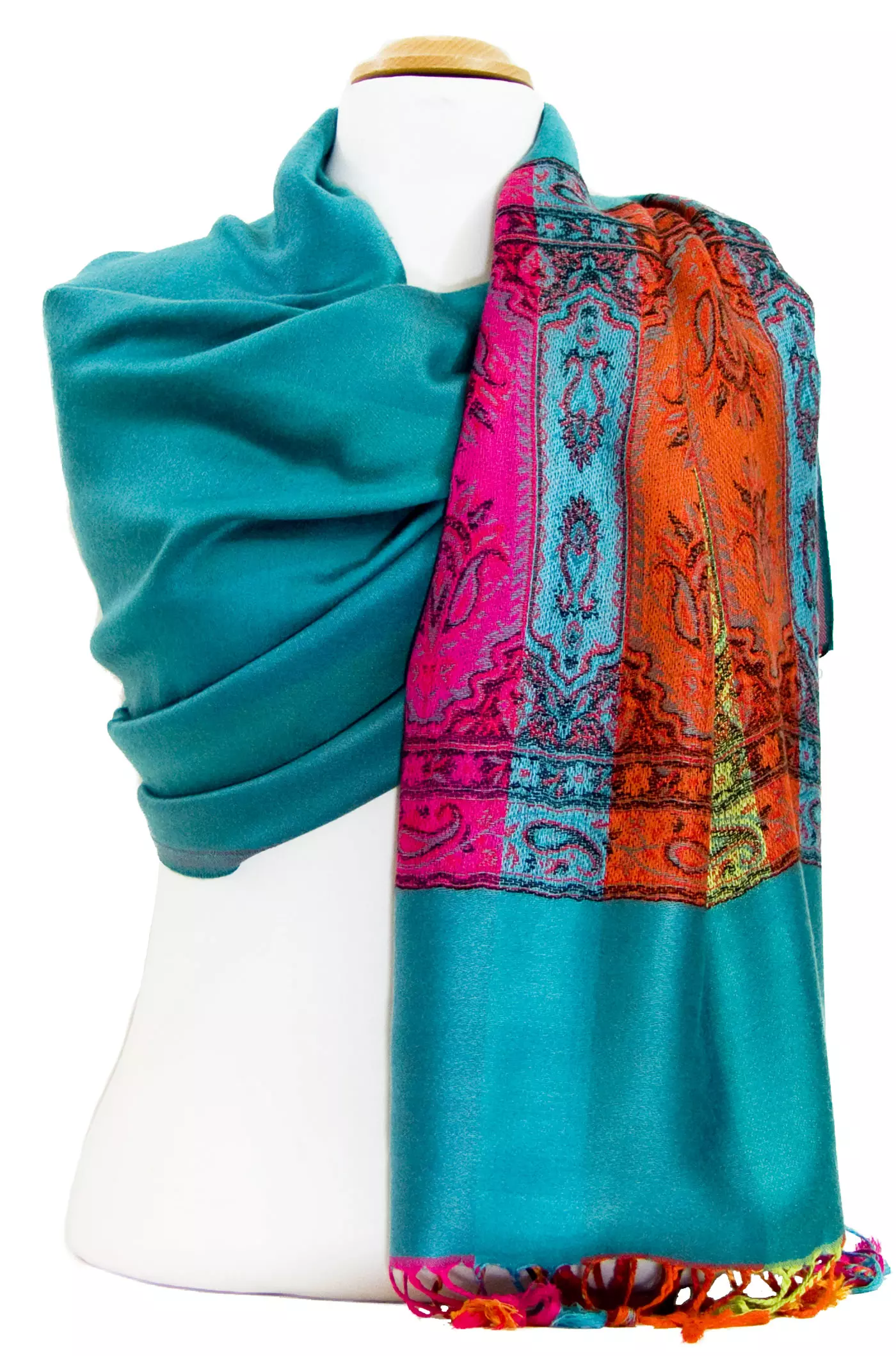 Etole pashmina émeraude tissage multicolore