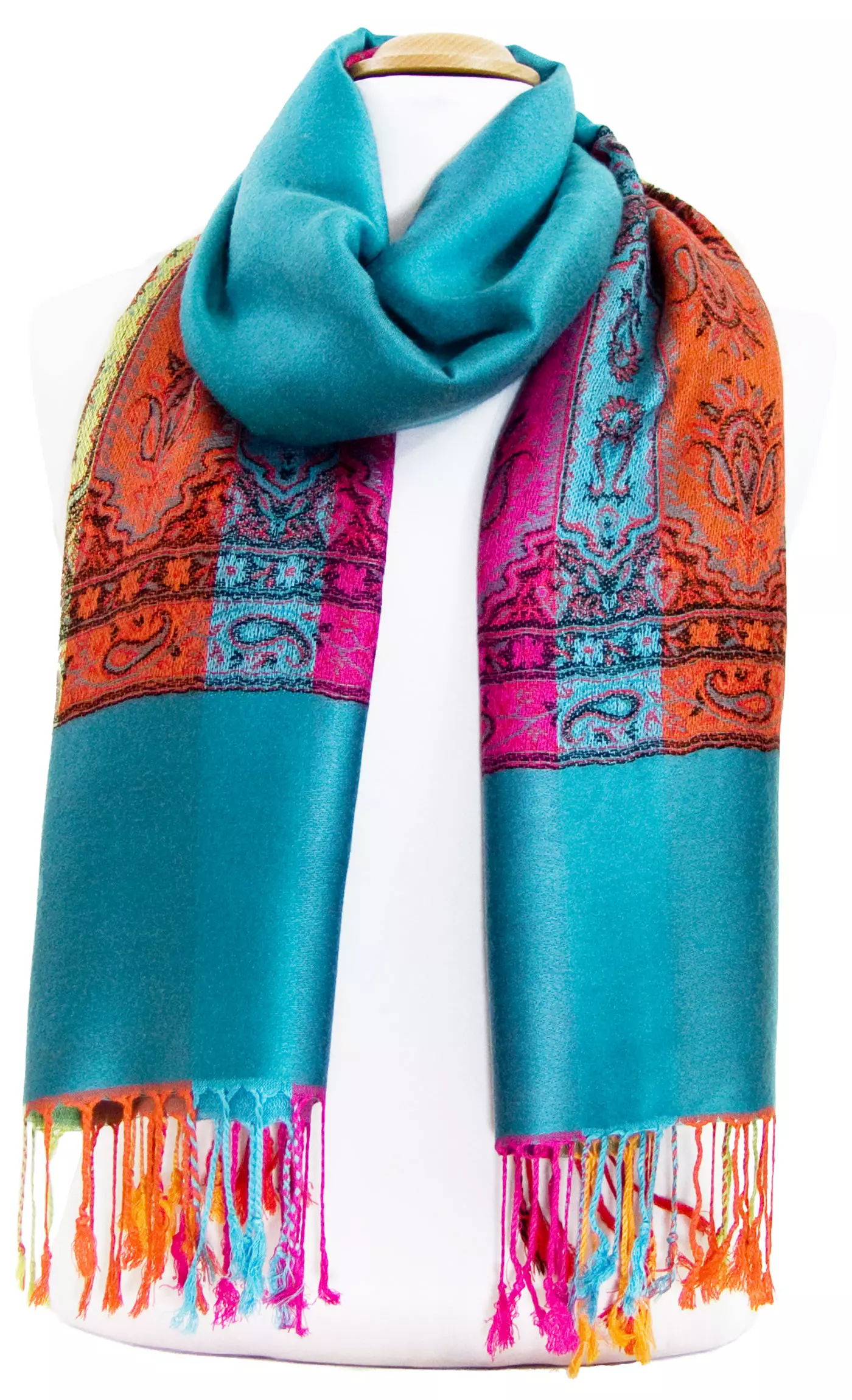 Etole pashmina émeraude tissage multicolore