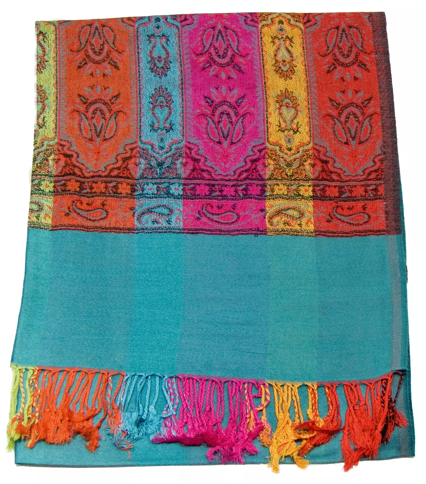 Etole pashmina émeraude tissage multicolore