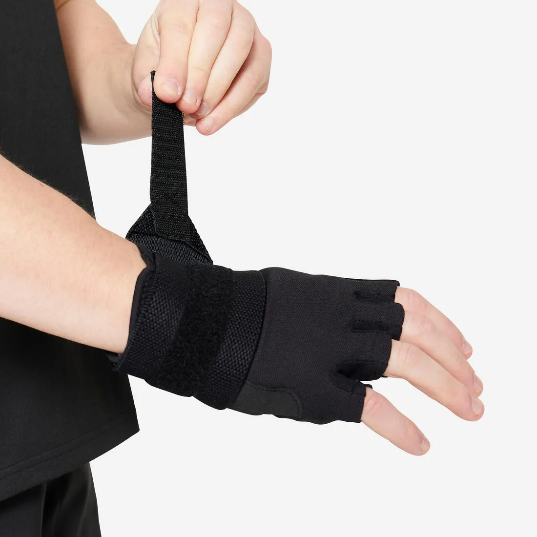 Gants de musculation confort et avec bande poignets - noir