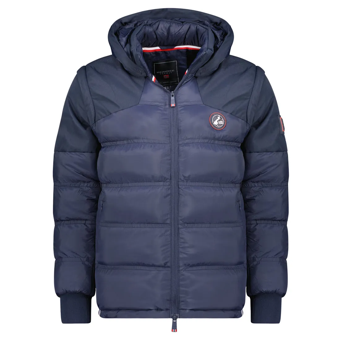 Geographical Norway Daneti Homme - Parka Capuche Bi Matière, Poches, Badge - Lien Resserrage Marine Marine