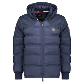 Geographical Norway Daneti Homme - Parka Capuche Bi Matière, Poches, Badge - Lien Resserrage Marine Marine