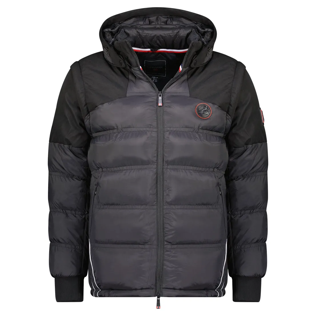 Geographical Norway Daneti Homme - Parka Capuche Bi Matière, Poches, Badge - Lien Resserrage Noir