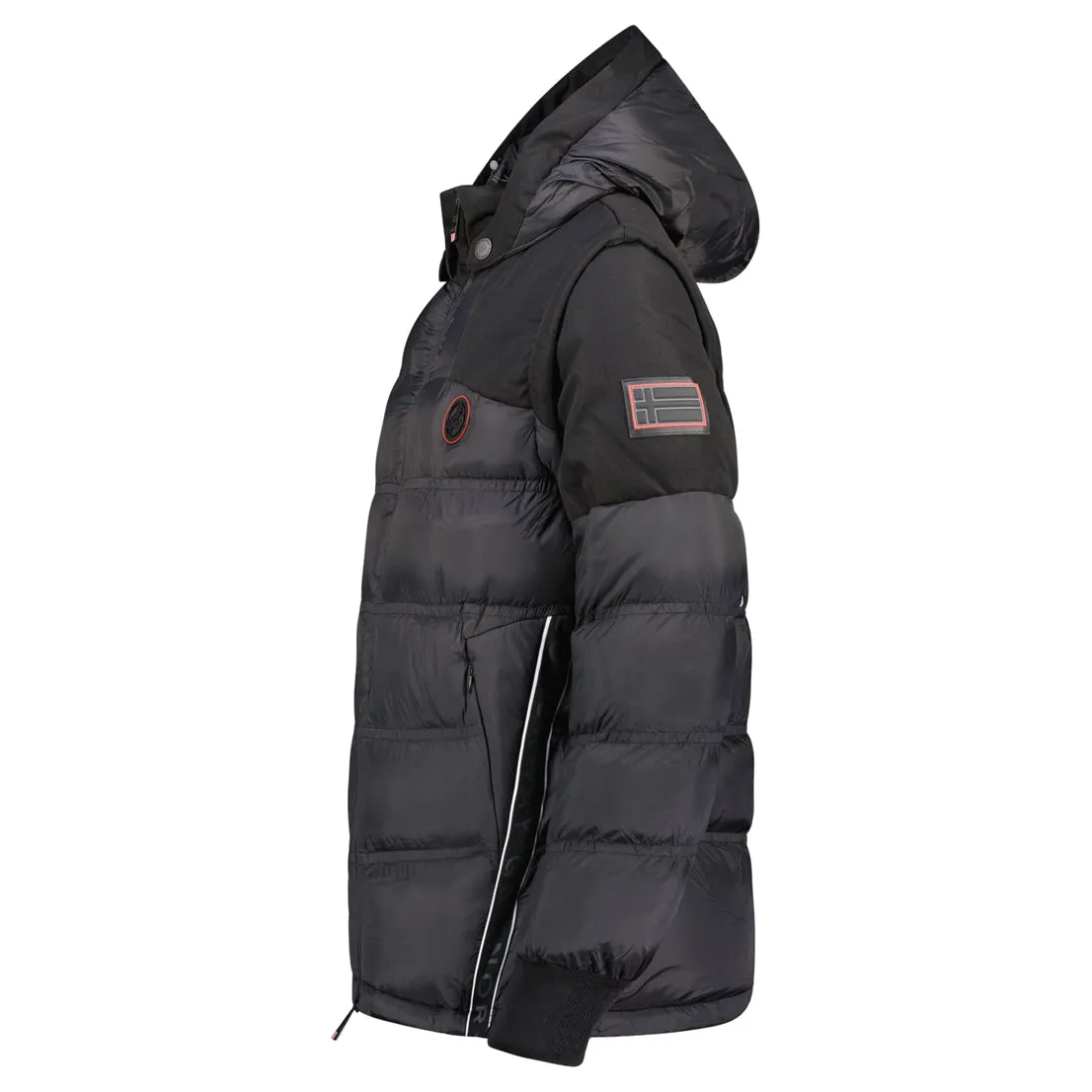 Geographical Norway Daneti Homme - Parka Capuche Bi Matière, Poches, Badge - Lien Resserrage Noir