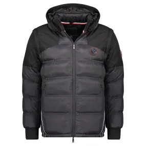 Geographical Norway Daneti Homme - Parka Capuche Bi Matière, Poches, Badge - Lien Resserrage Noir