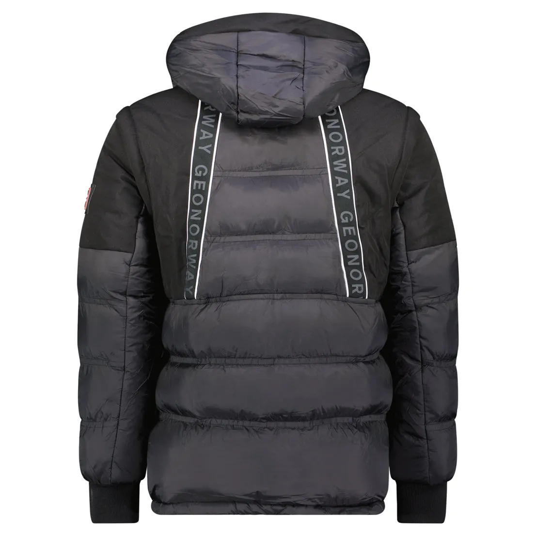 Geographical Norway Daneti Homme - Parka Capuche Bi Matière, Poches, Badge - Lien Resserrage Noir