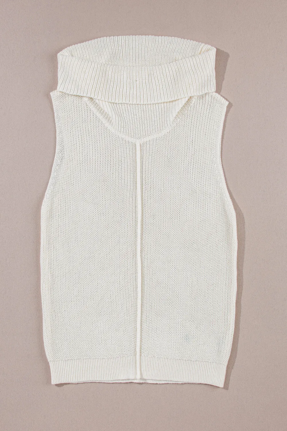 Gilet pull blanc à col bénitier et couture centrale