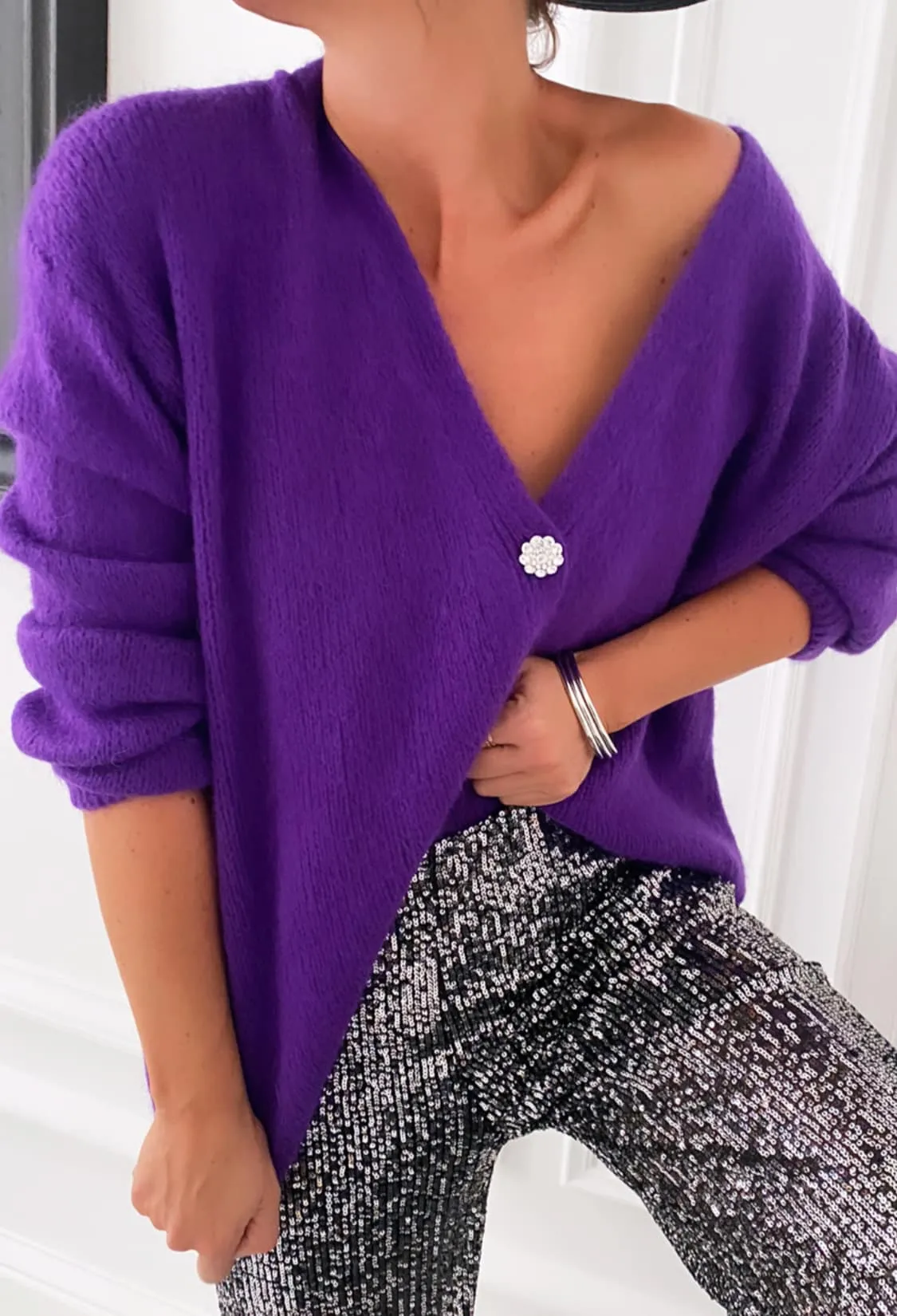 Gilet violet boutons bijoux