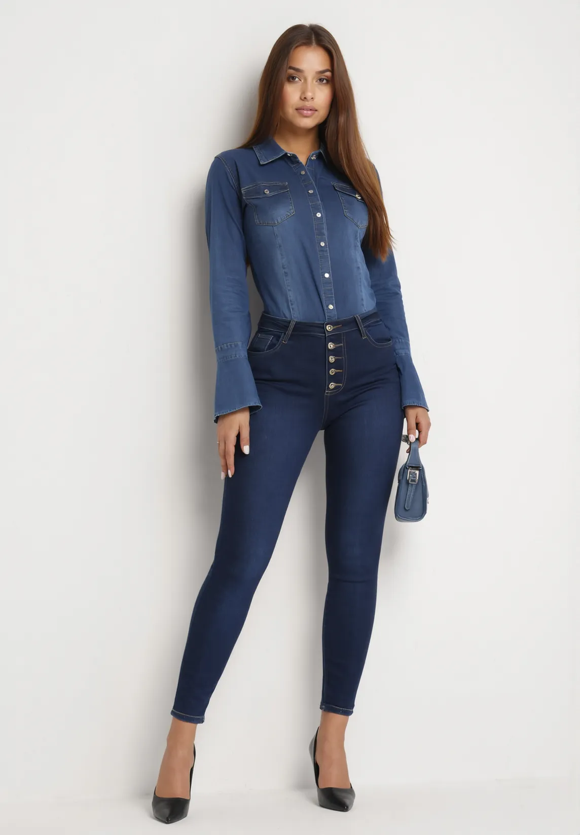 Jean skinny bleu avec boutons