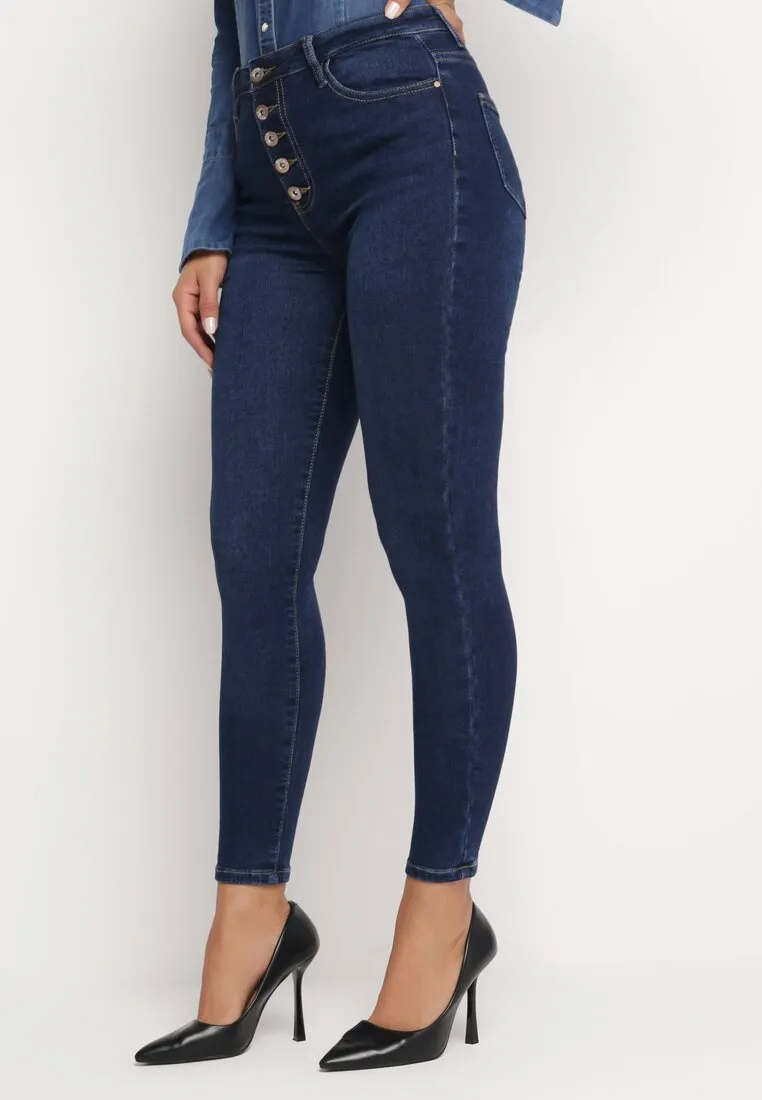 Jean skinny bleu avec boutons