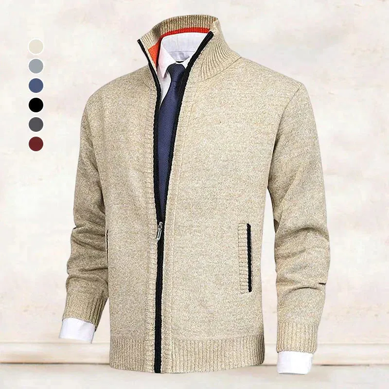 John - Elegant Cardigan Zippé Pour Homme Avec Col et Poches