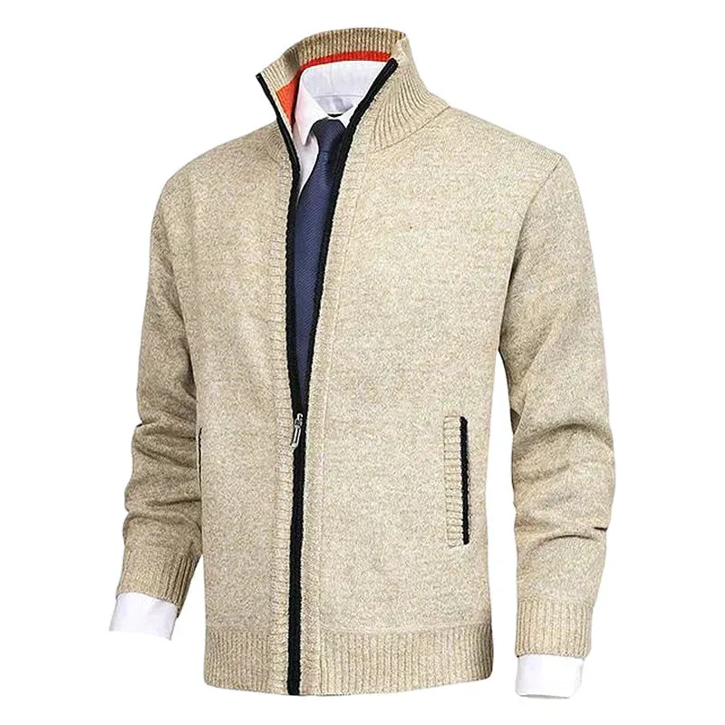 John - Elegant Cardigan Zippé Pour Homme Avec Col et Poches