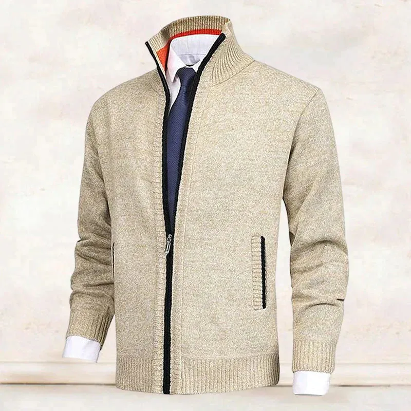 John - Elegant Cardigan Zippé Pour Homme Avec Col et Poches