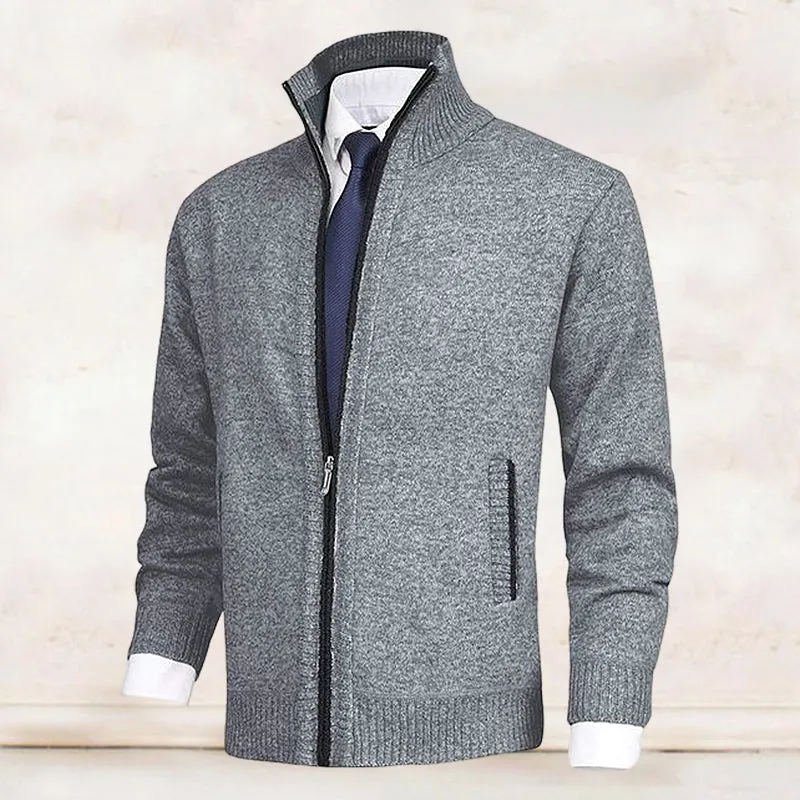 John - Elegant Cardigan Zippé Pour Homme Avec Col et Poches