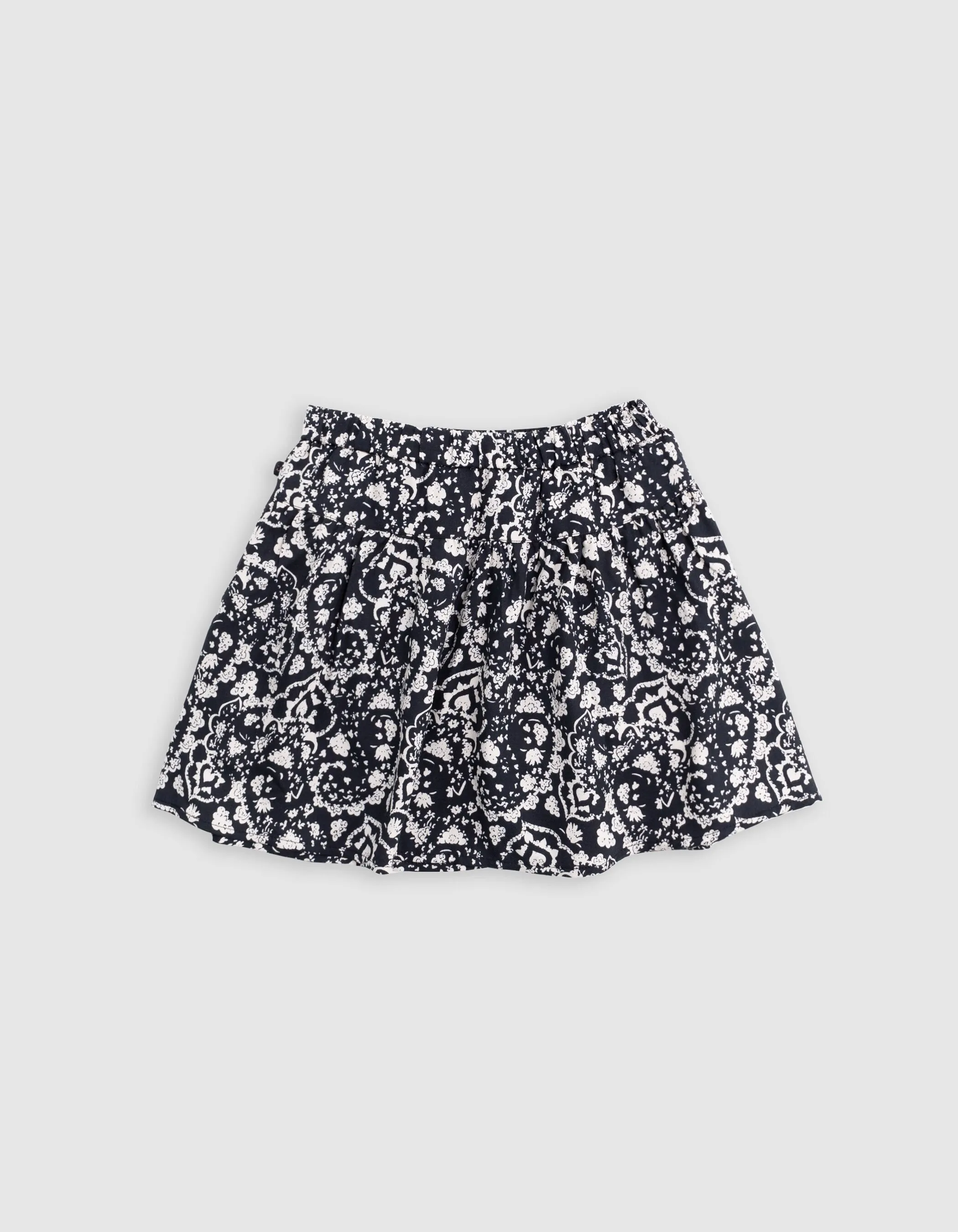 Jupe courte noire imprimé floral rock fille