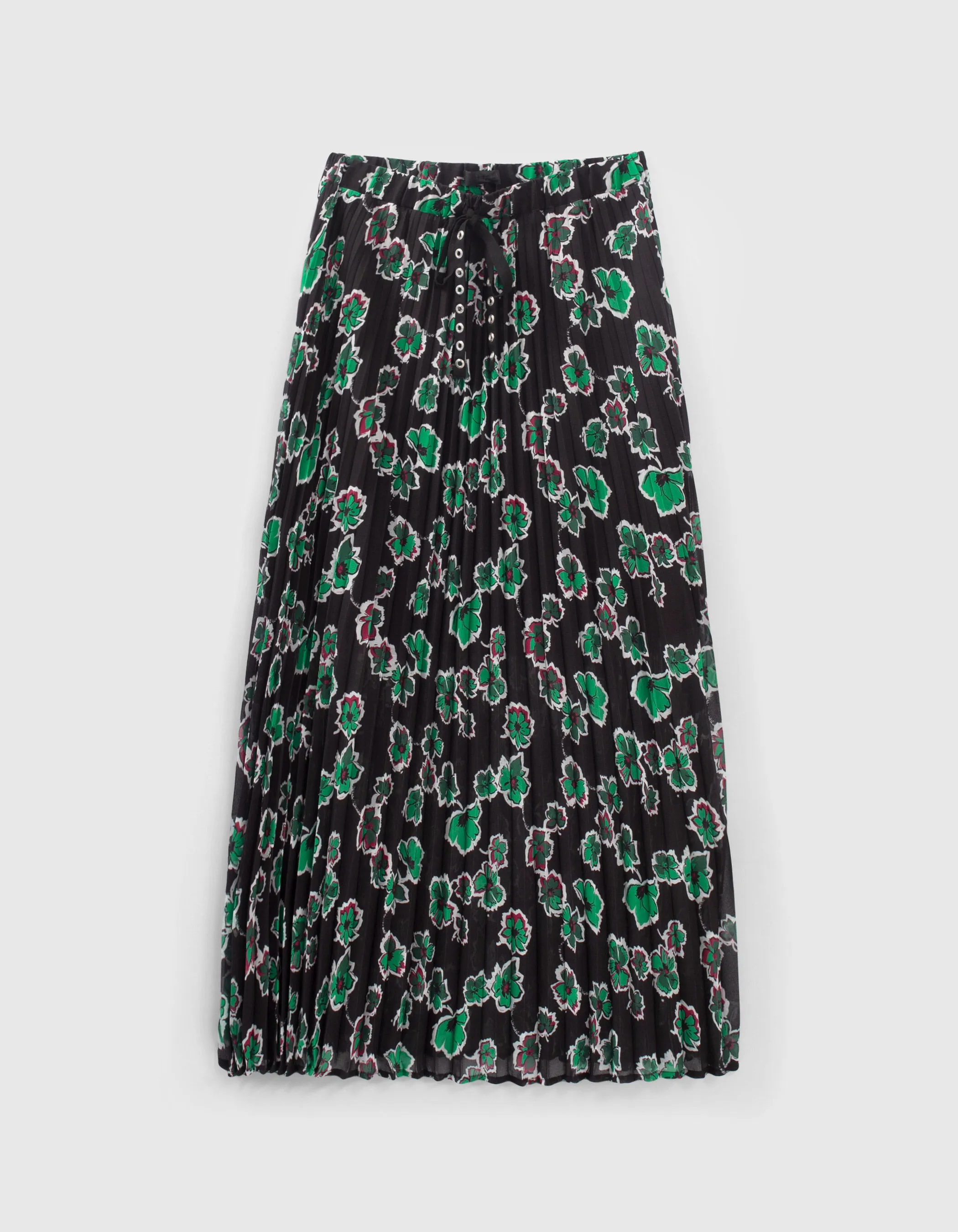 Jupe longue noire imprimé maxi floral plissée Femme