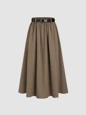  Jupe Maxi Ceinturée Solide à Taille Haute