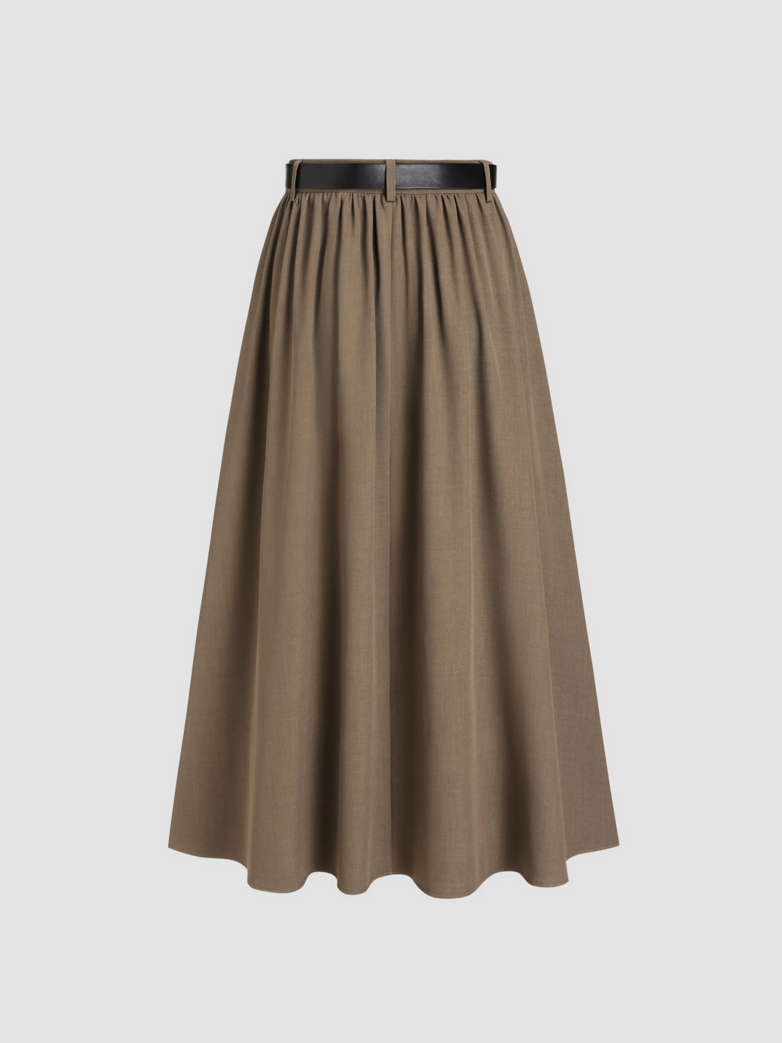  Jupe Maxi Ceinturée Solide à Taille Haute