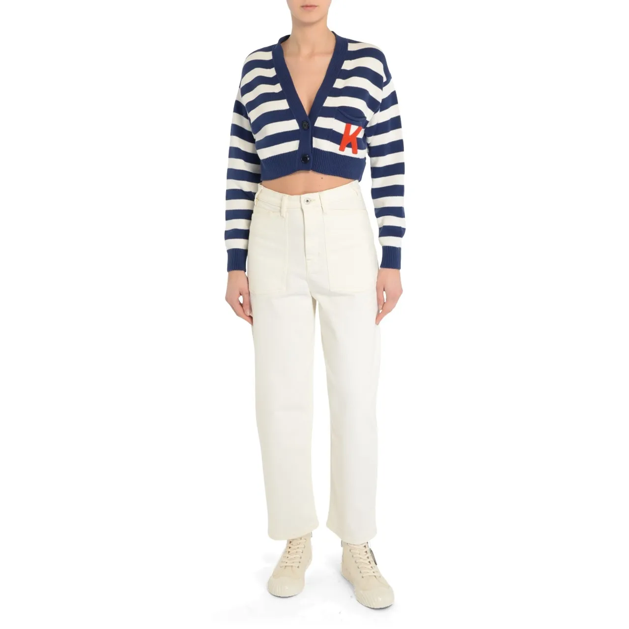 Kenzo Cardigan crop blanc et bleu