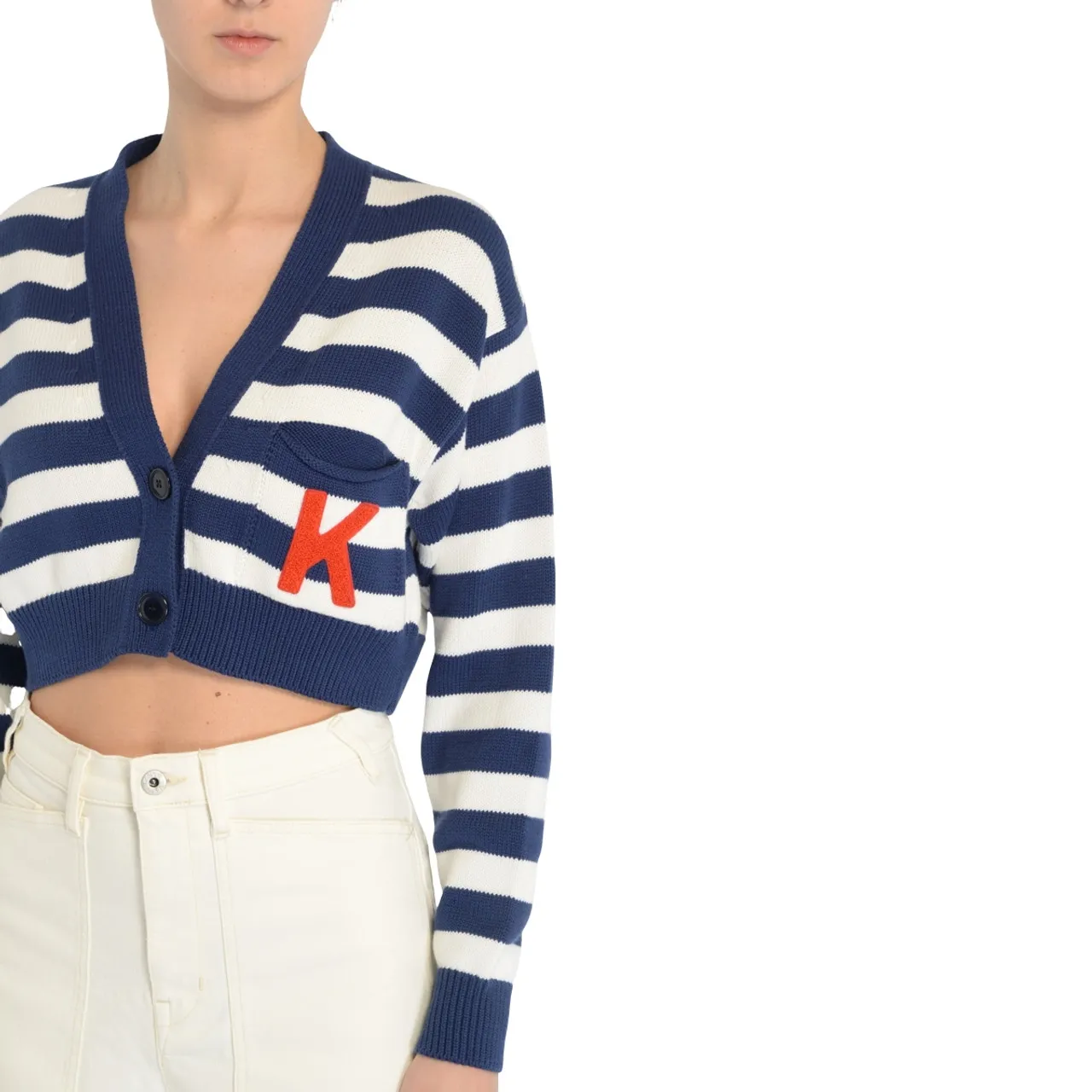 Kenzo Cardigan crop blanc et bleu