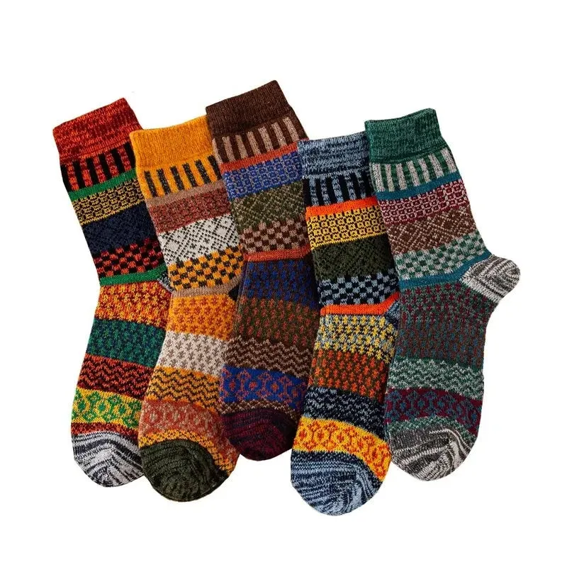 Lot de 10 paires de chaussettes en laine de mouton authentique - Style rétro