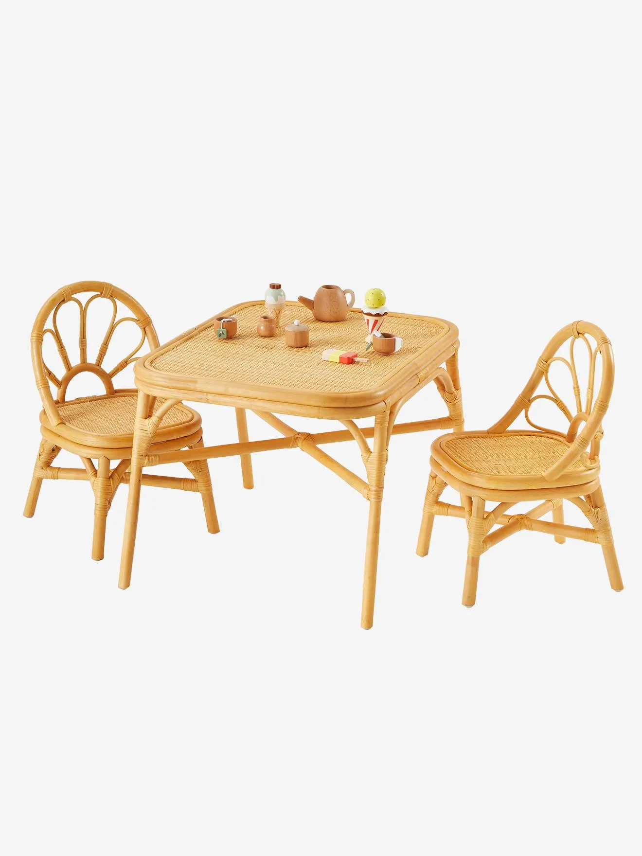 Lot de 2 chaises + table en rotin bois - Vertbaudet