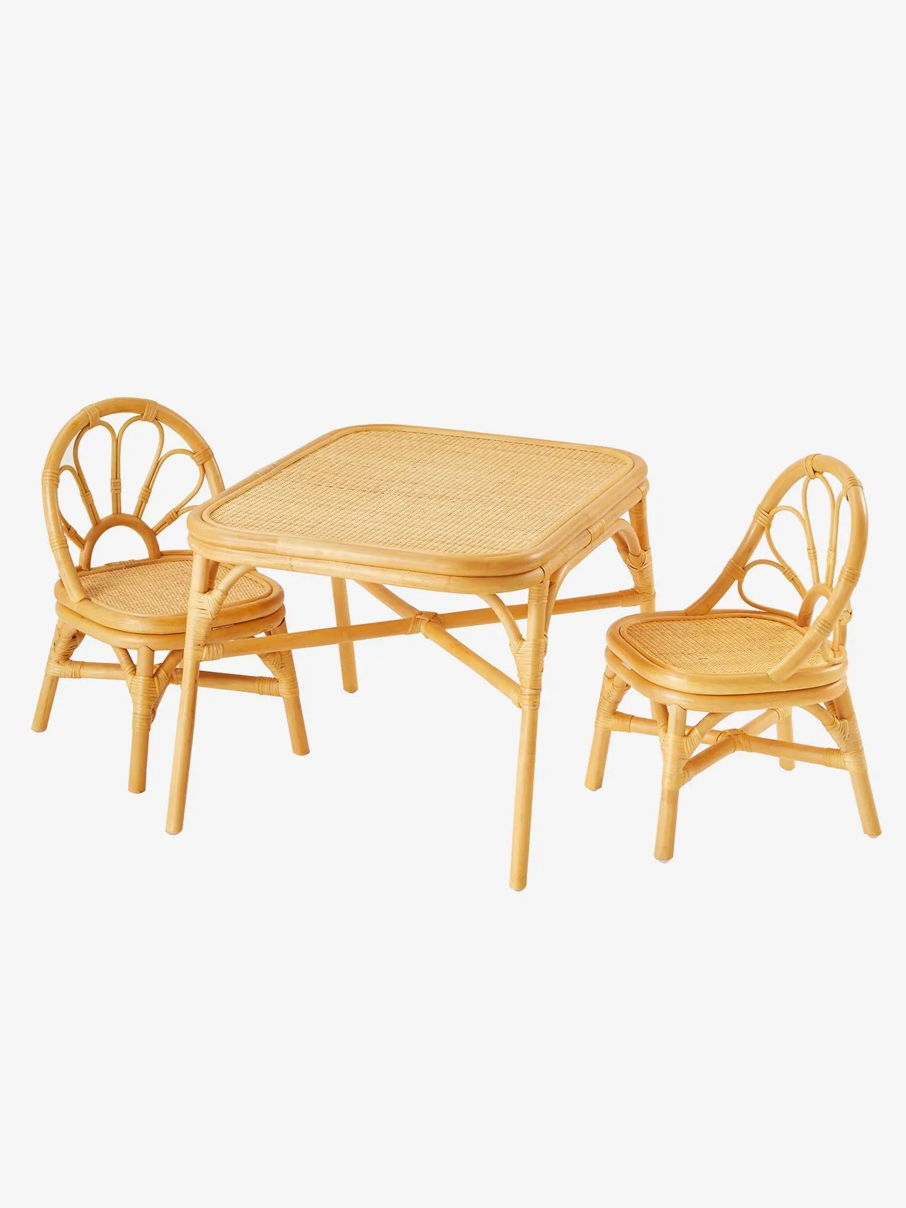 Lot de 2 chaises + table en rotin bois - Vertbaudet