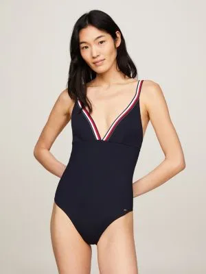 Maillot de bain Global Stripe plongeant | Bleu | Tommy Hilfiger