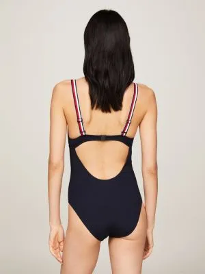 Maillot de bain Global Stripe plongeant | Bleu | Tommy Hilfiger