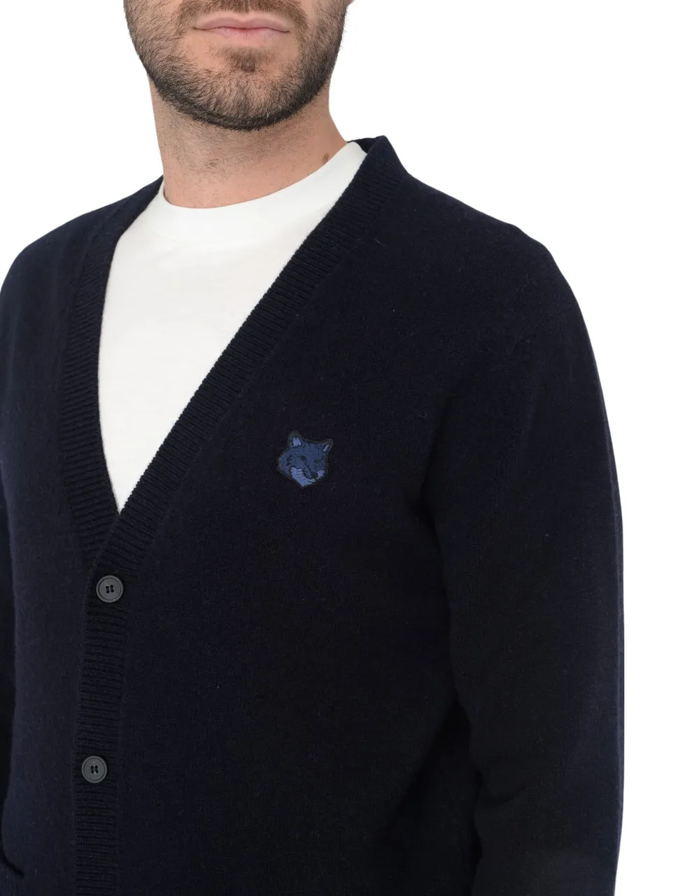 Maison Kitsuné Cardigan en laine bleue