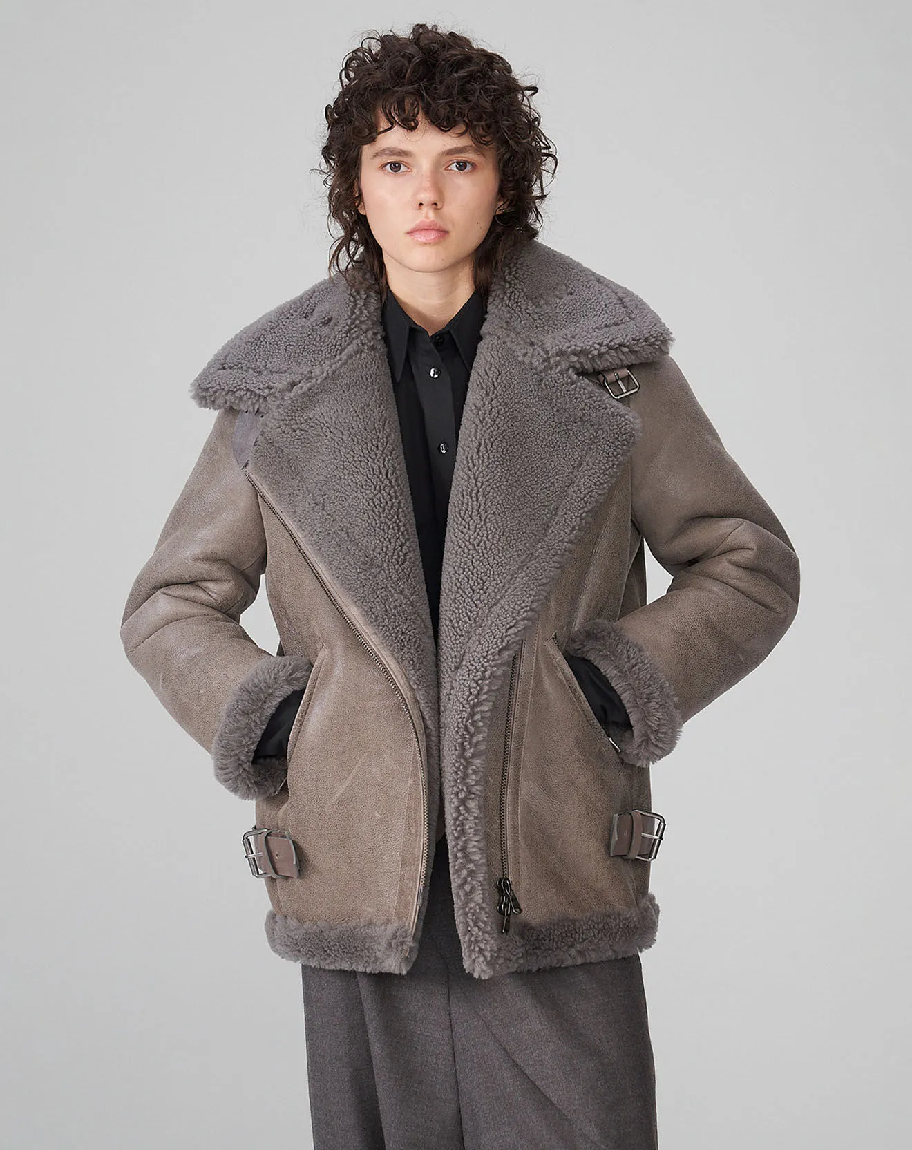 Manteau en Peau de mouton gris