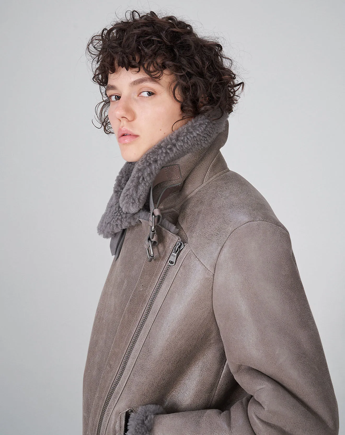 Manteau en Peau de mouton gris