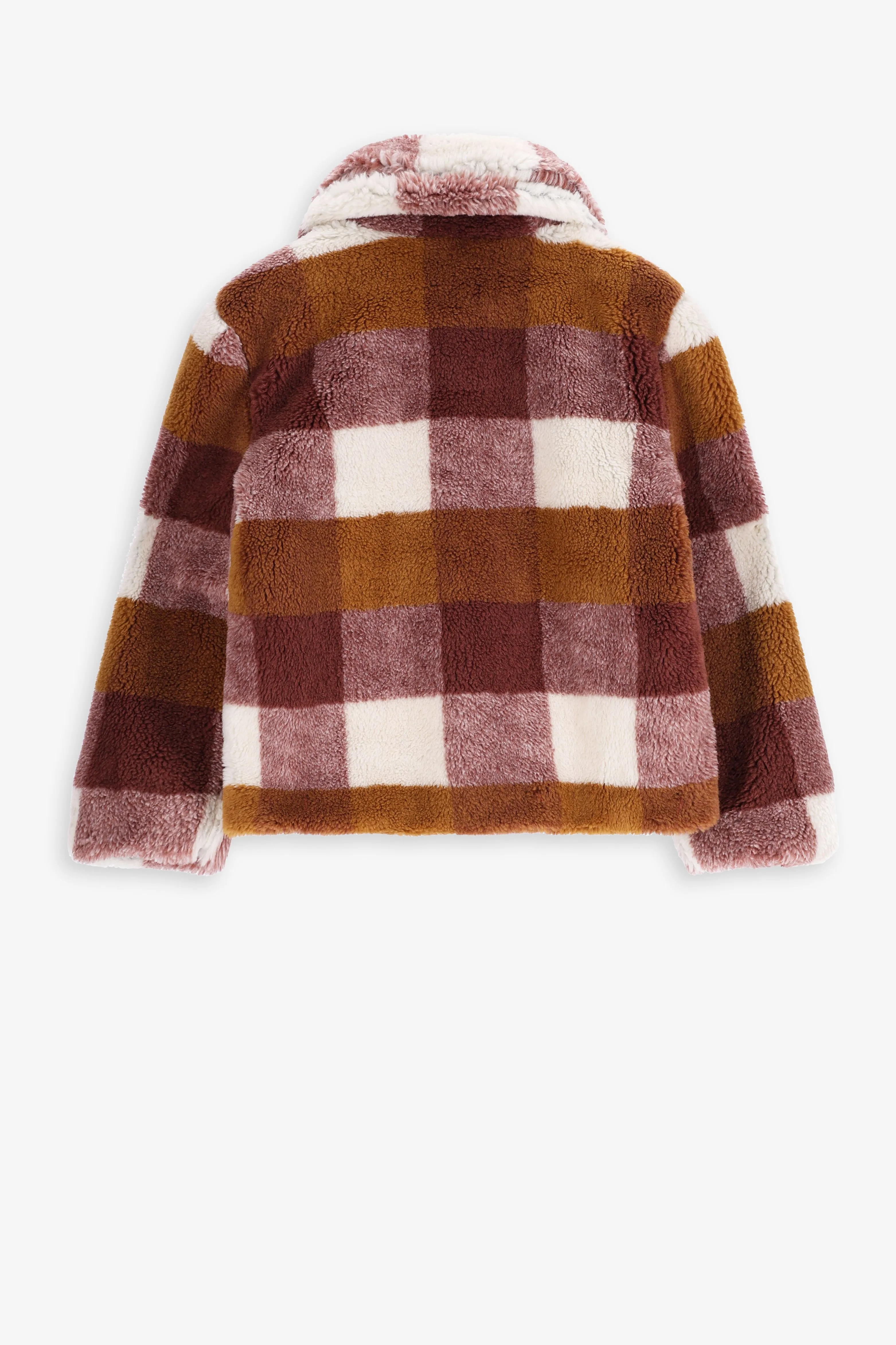 Manteau fausse fourrure à carreaux - marron