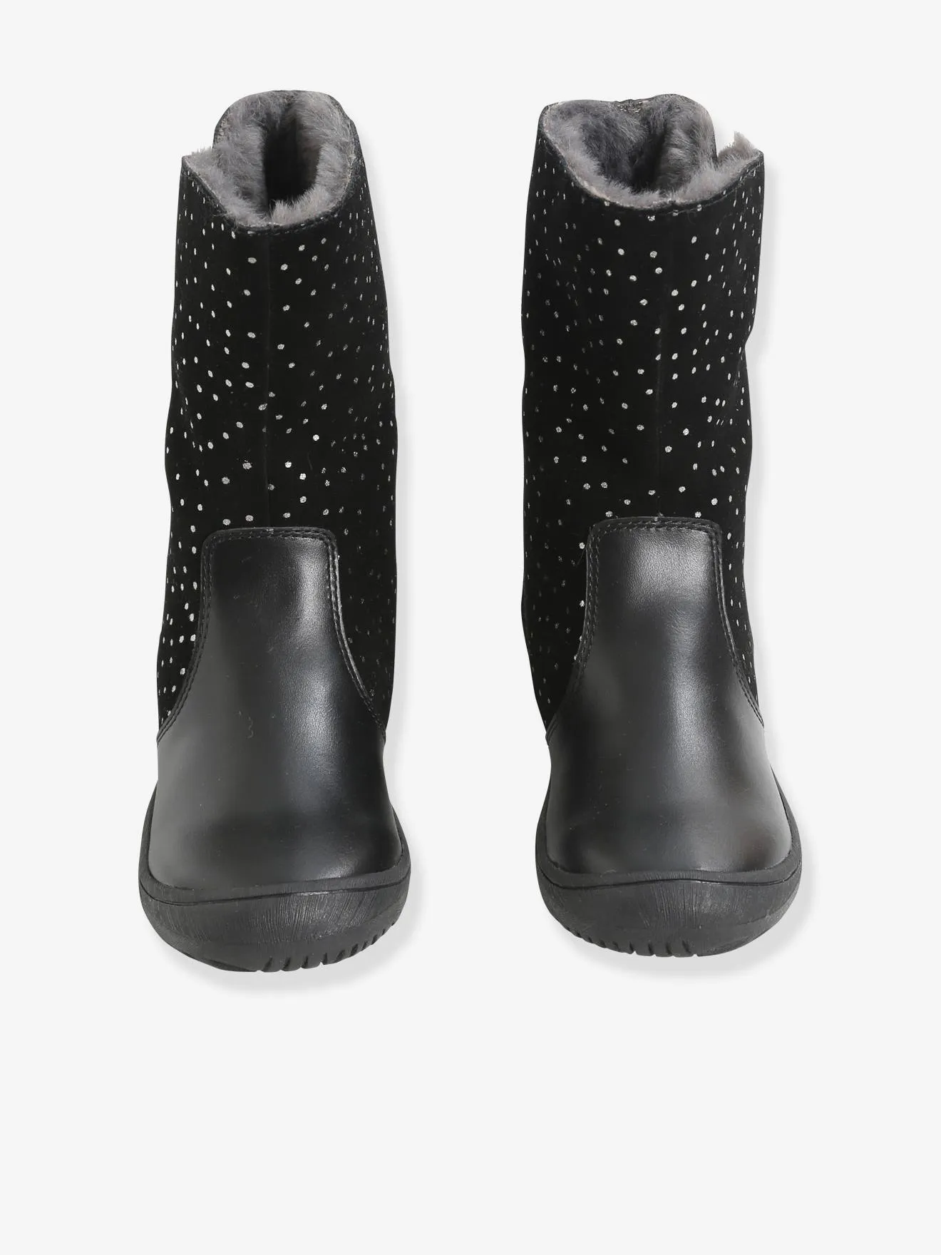 Mi-bottes cuir fille noir - Vertbaudet