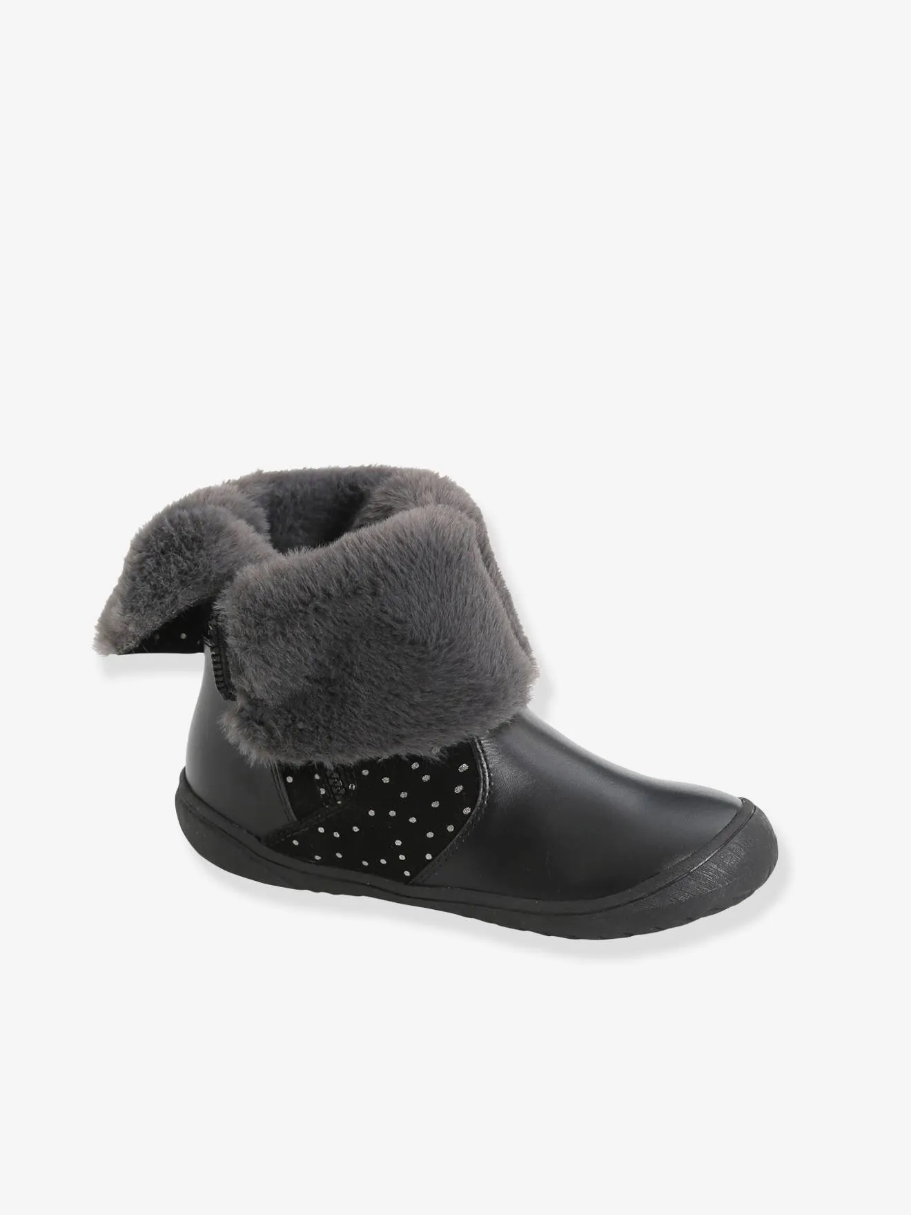 Mi-bottes cuir fille noir - Vertbaudet