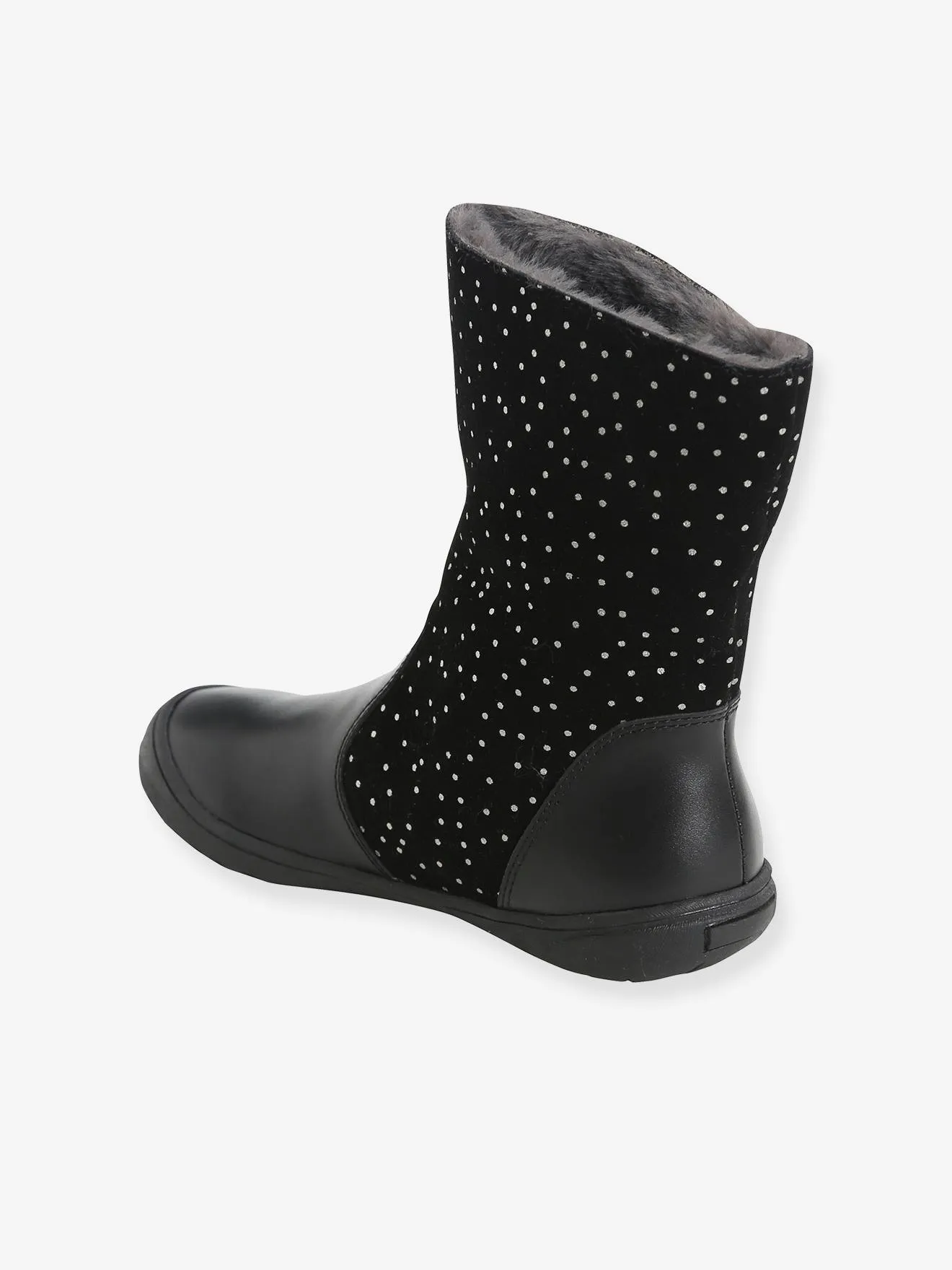 Mi-bottes cuir fille noir - Vertbaudet