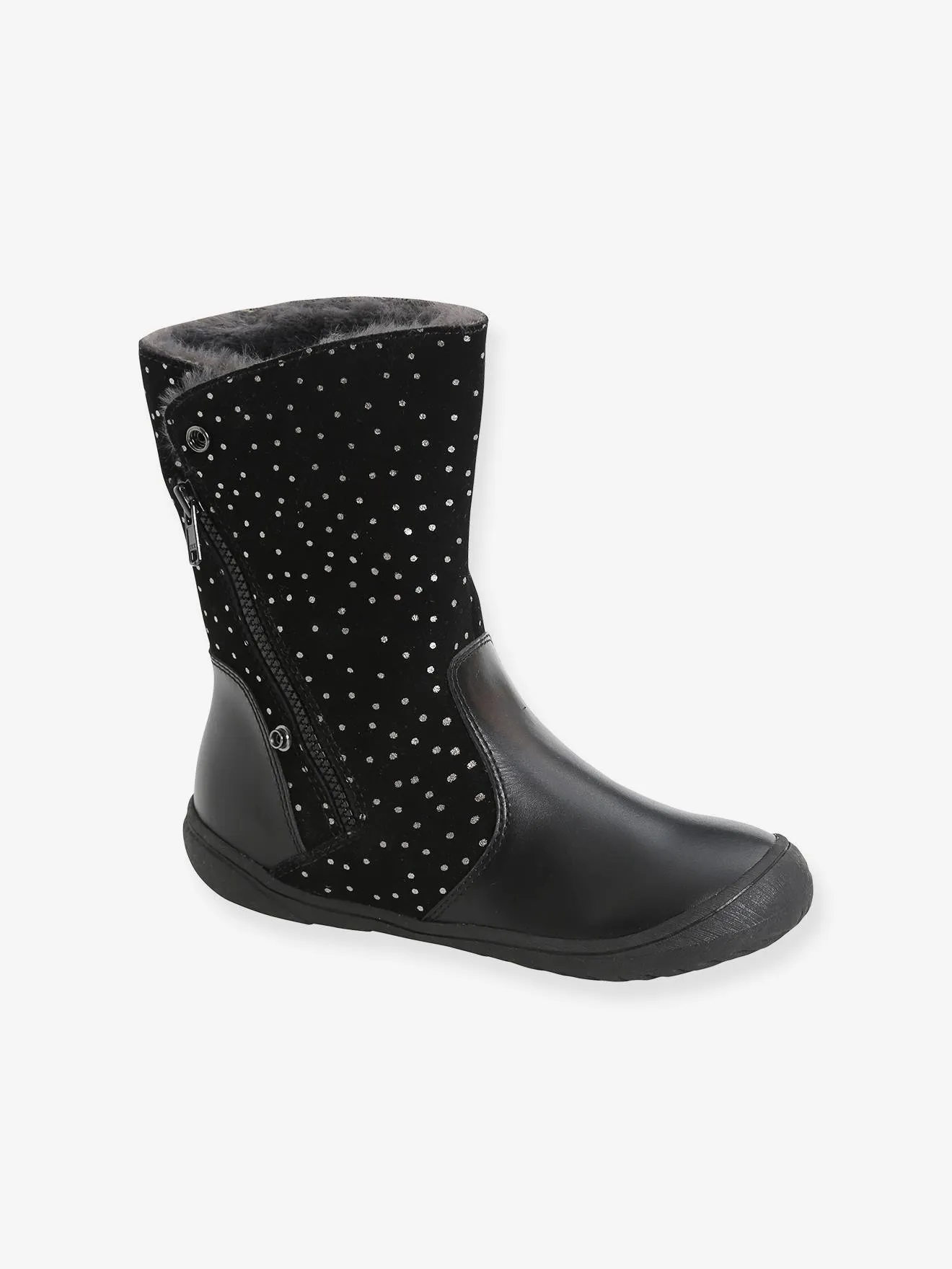 Mi-bottes cuir fille noir - Vertbaudet