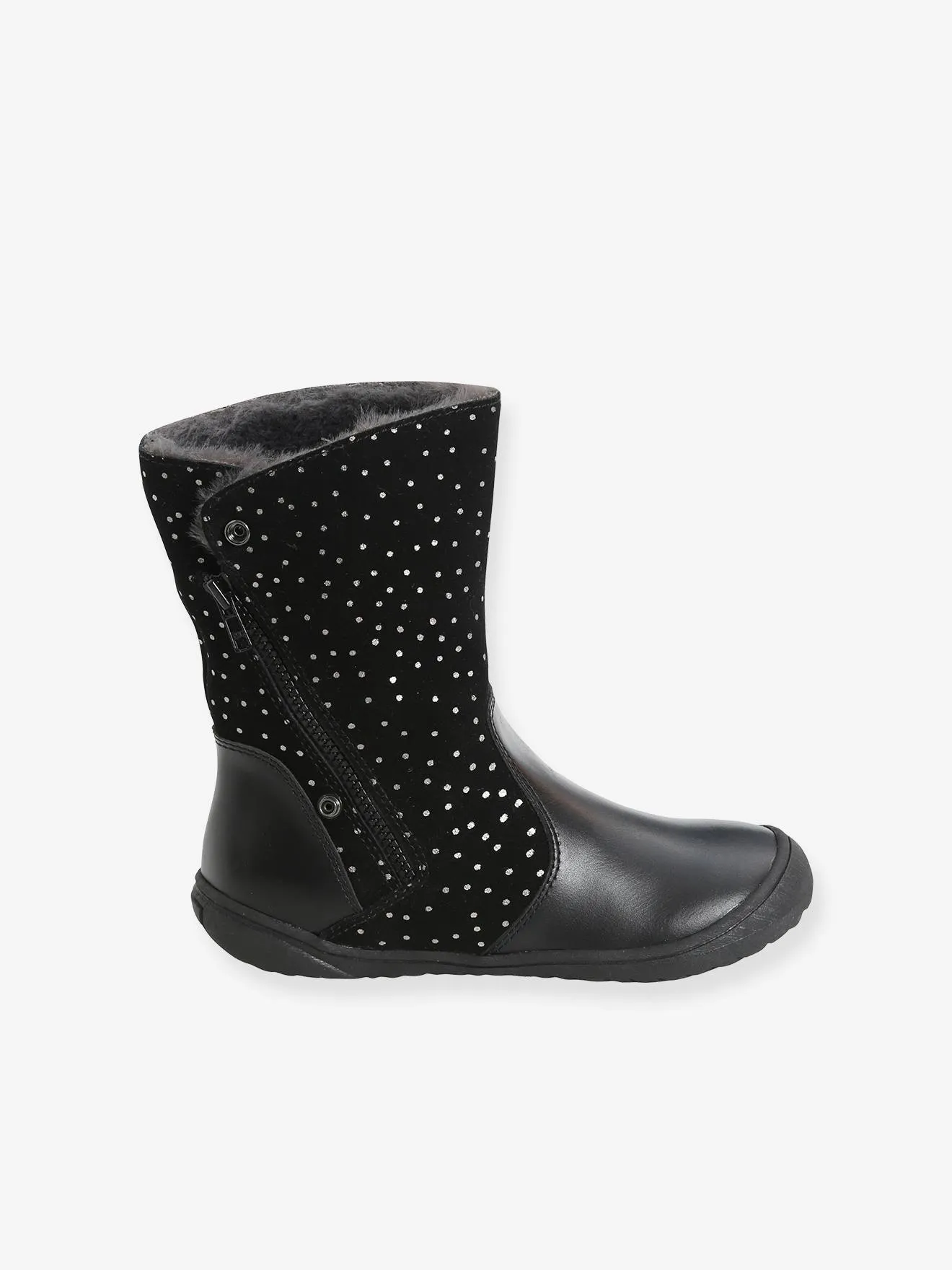 Mi-bottes cuir fille noir - Vertbaudet