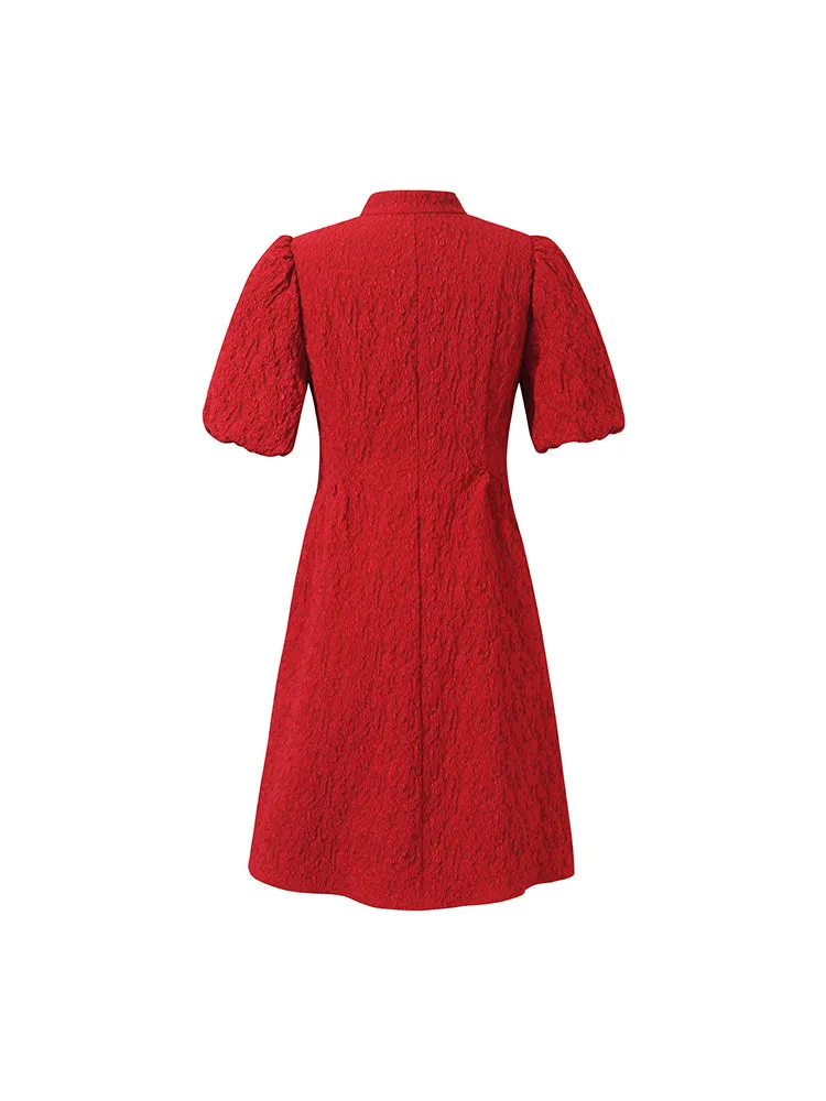 Mini-robe Qipao en jacquard à manches bouffantes pour femmes