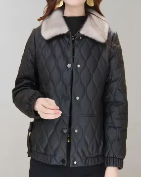 Nora - Manteau d'hiver épais noir à motif en relief et cols imitation tissu